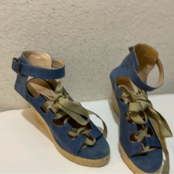 Castaner Leather lace up Denim look platform Wedge Espadrille Sandals 39 - Picture 4 of 16